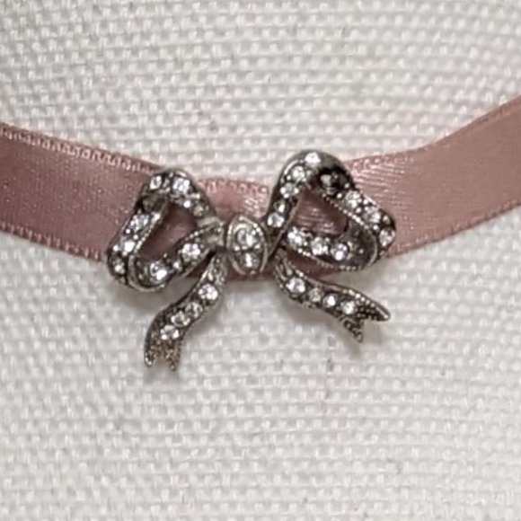 BEN AMUN Mod Victorian Pink Satin and Swarovski Crystal Choker Necklace New - Picture 10 of 13